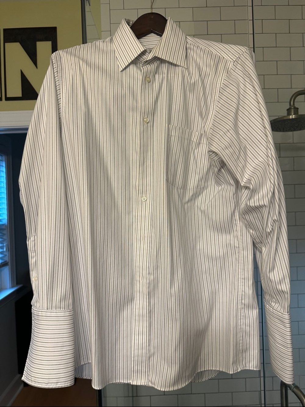 Joseph Abboud White Dress Shirt with Alternating Blue and Gray Stripes